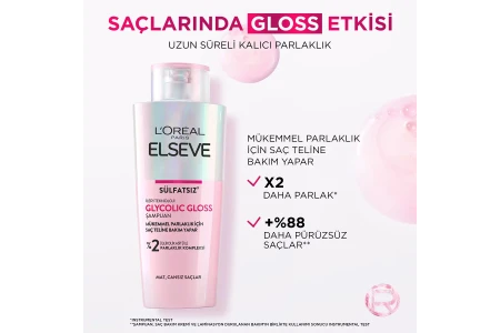 L'Oreal Paris Elseve Glycolic Gloss Mükemmel Parlaklık için Bakım Yapan Şampuan 200 ml